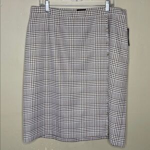 JM STUDIO Taupe & White Silver Shimmer Tweed Faux Wrap Straight Career Skirt NWT